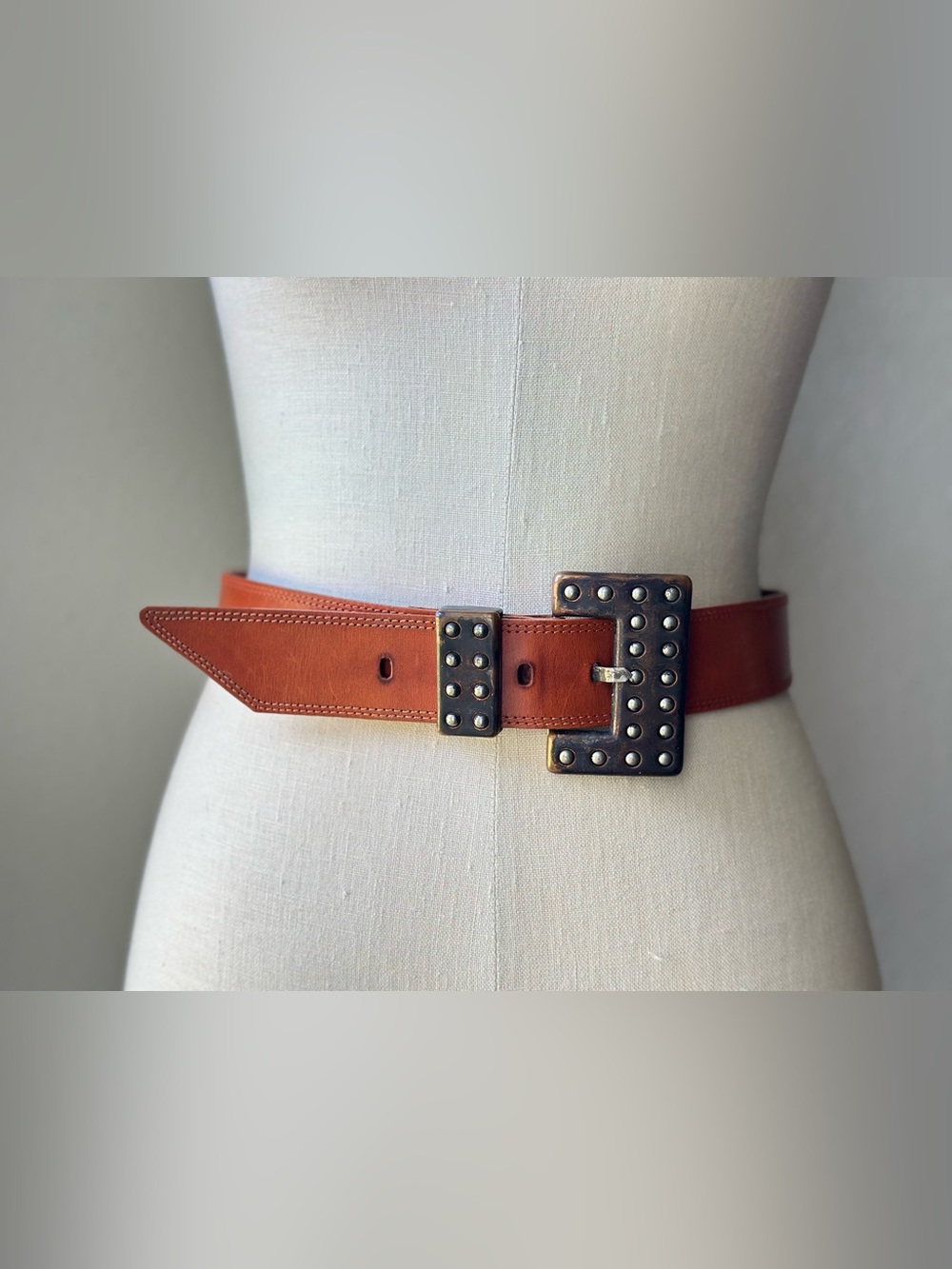 Liquid Leather Vintage Studded Brown Belt Womens Size M Western Boho Patina